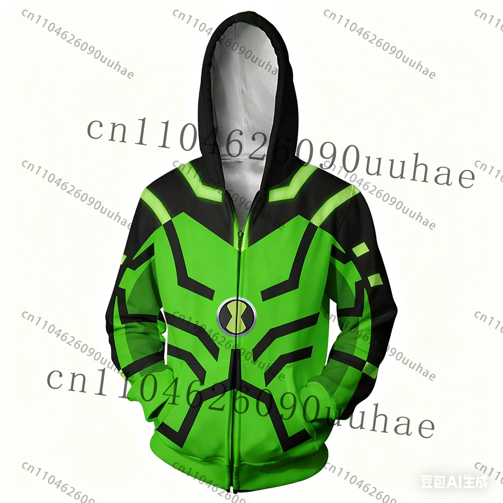 New Anime Omnitrix Ben10 Cosplay Hoodie Pullover Ben Tennyson Print Kid Cartoon Hoodie Fall Winter Casual Harajuku Zipper Hoodie