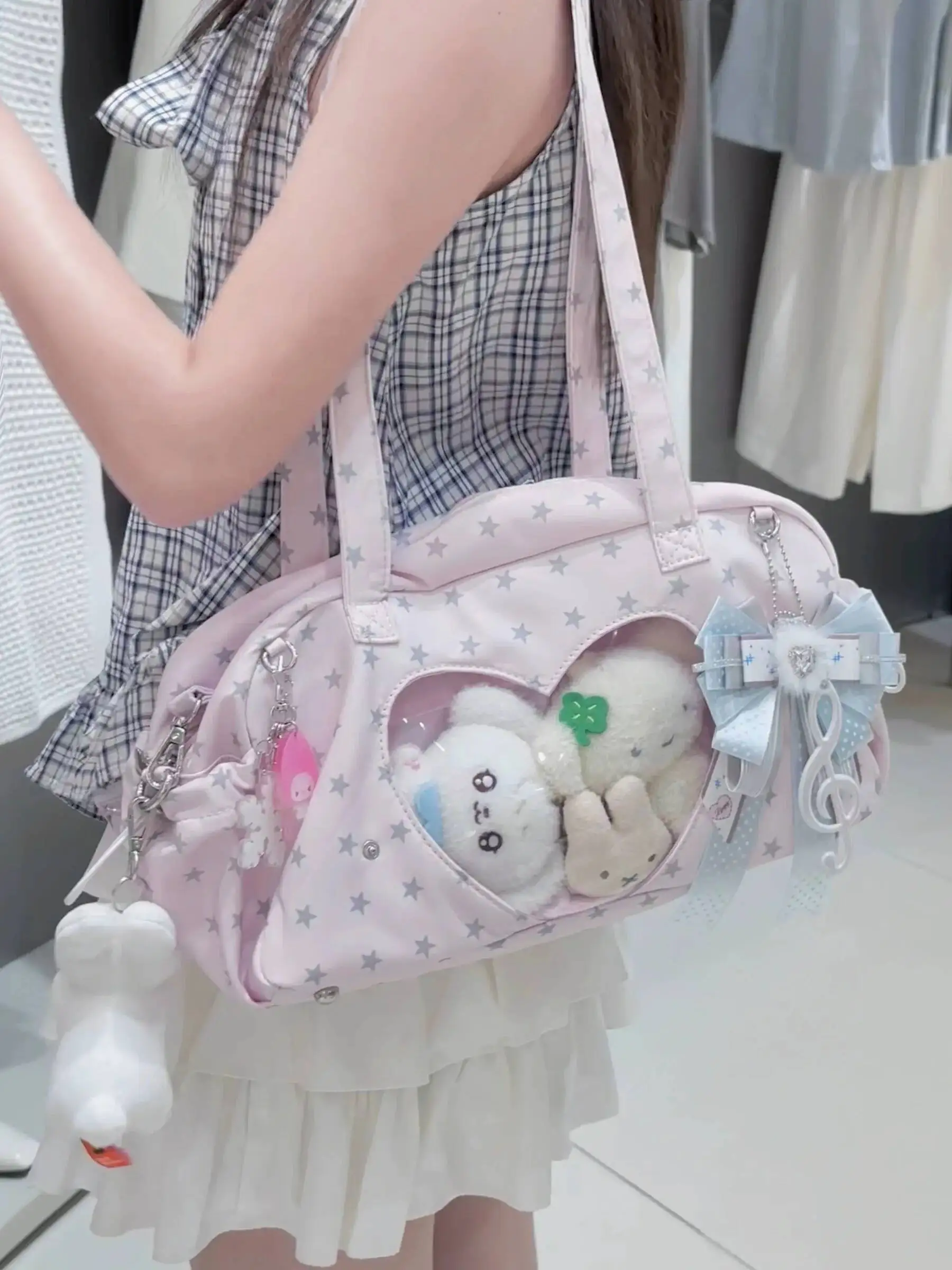 New Cute Ita Bag Women Large Capacity Shoulder Bag Lolita Girl Transparent Bag DIY Badge Display Crossbody Bag Y2K Sweet Handbag