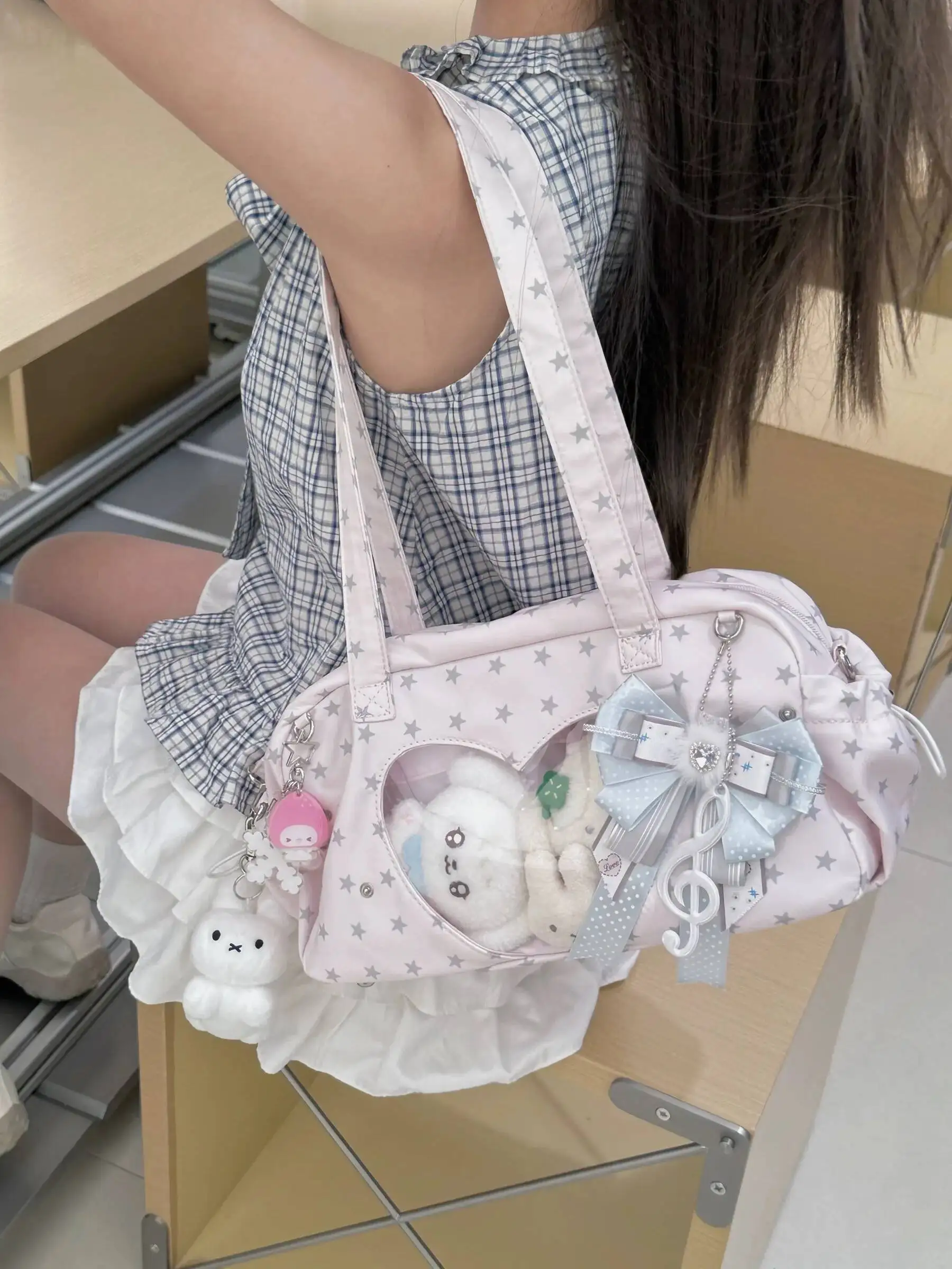 New Cute Ita Bag Women Large Capacity Shoulder Bag Lolita Girl Transparent Bag DIY Badge Display Crossbody Bag Y2K Sweet Handbag