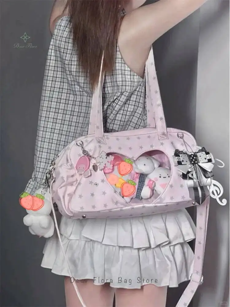 New Cute Ita Bag Women Large Capacity Shoulder Bag Lolita Girl Transparent Bag DIY Badge Display Crossbody Bag Y2K Sweet Handbag