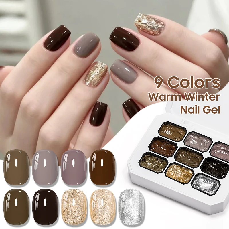 9 Colors Warm Winter Patting Painting Gel Nail Polish Glitter Effect Soak Off Gel Varnish Gradient Pat Gel Palette Nail Supplies