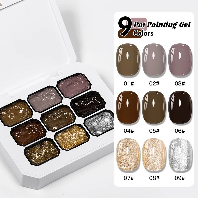9 Colors Warm Winter Patting Painting Gel Nail Polish Glitter Effect Soak Off Gel Varnish Gradient Pat Gel Palette Nail Supplies