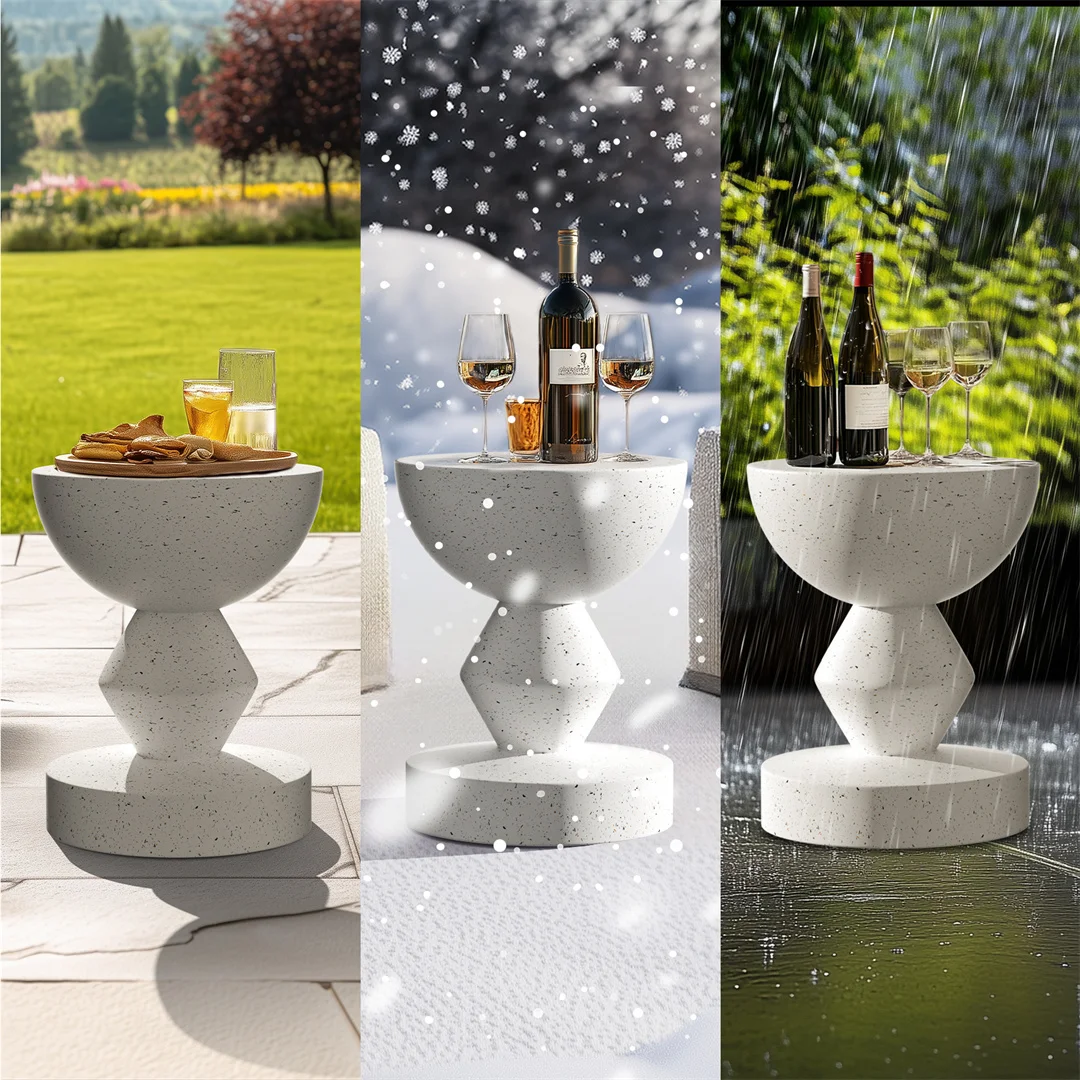 Modern White Lightweight Concrete Side Table Accent End Table for Living Room Bedroom Sofa