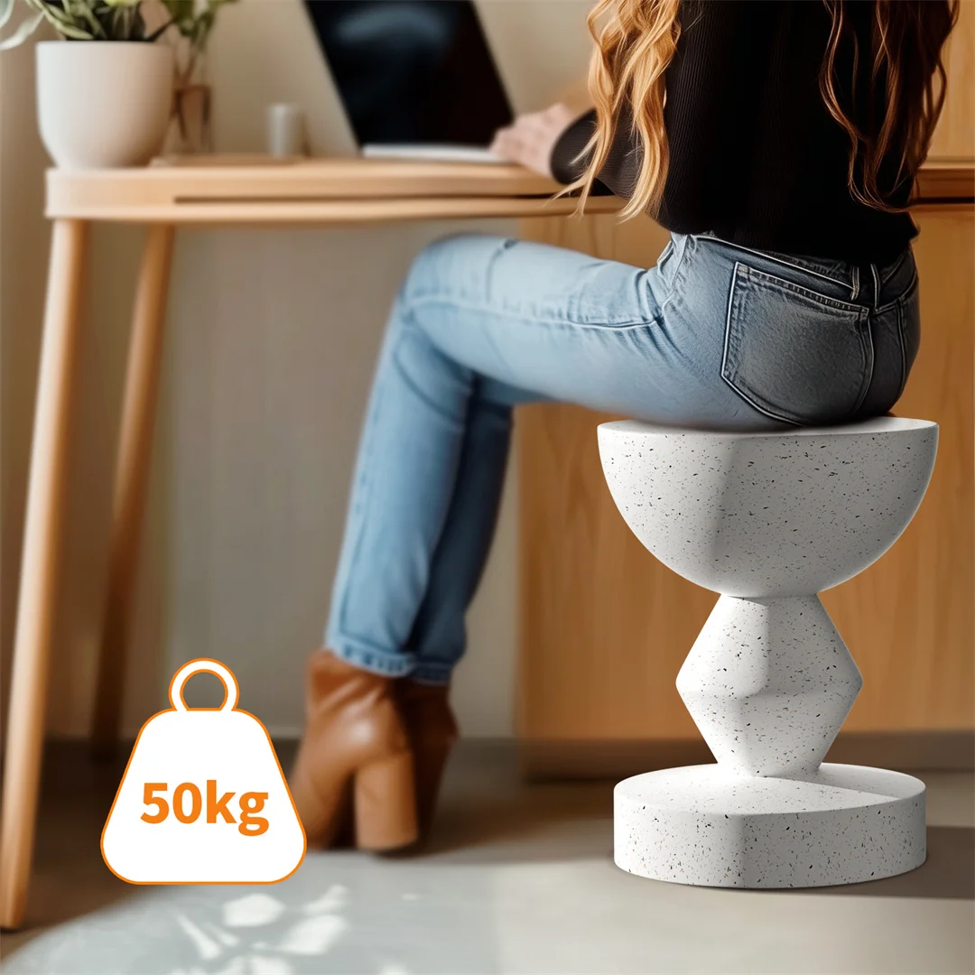 Modern White Lightweight Concrete Side Table Accent End Table for Living Room Bedroom Sofa