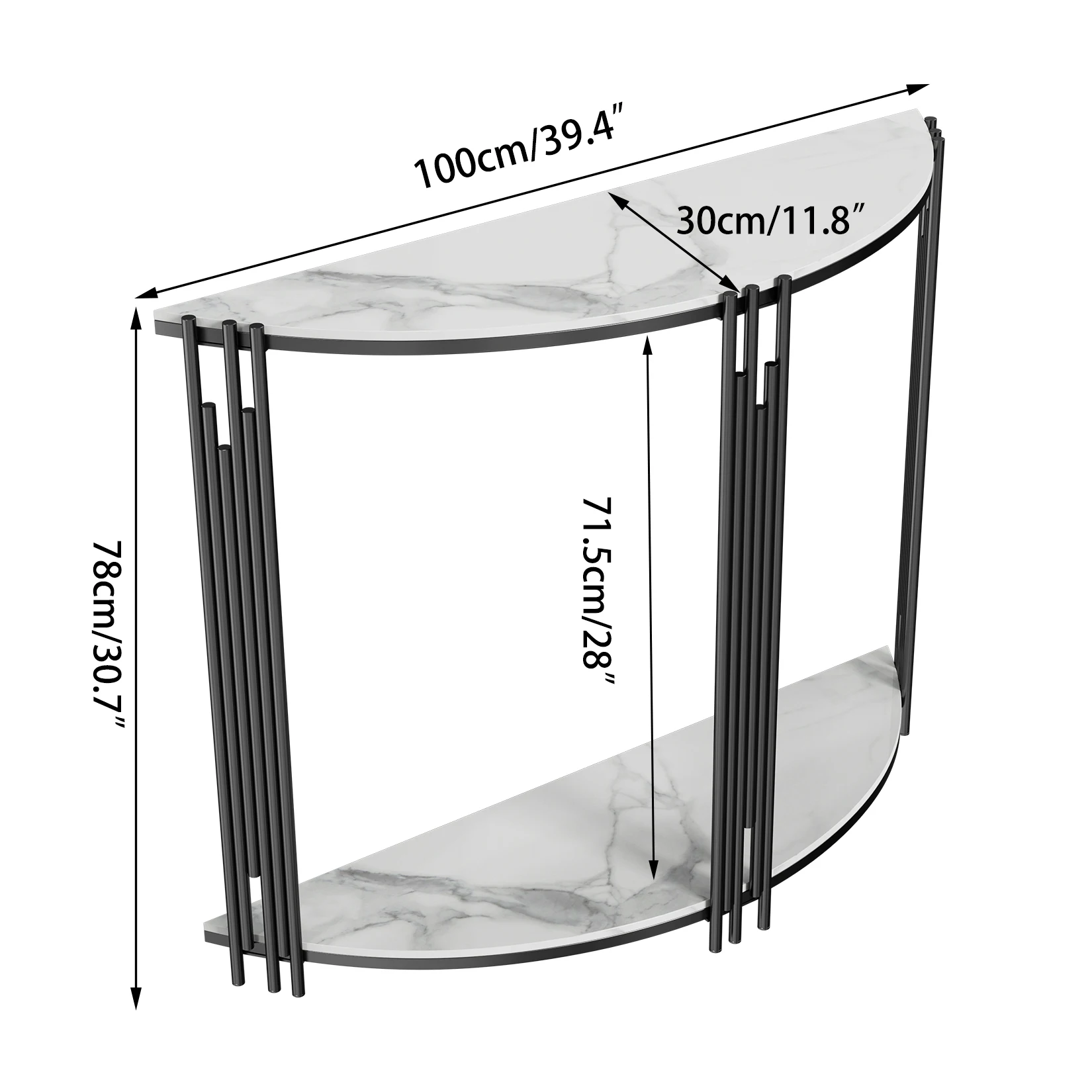 Half Moon Tiered Real Marble Entry Console Table Hallway Entryway Furniture for Entrance, Home Living Room