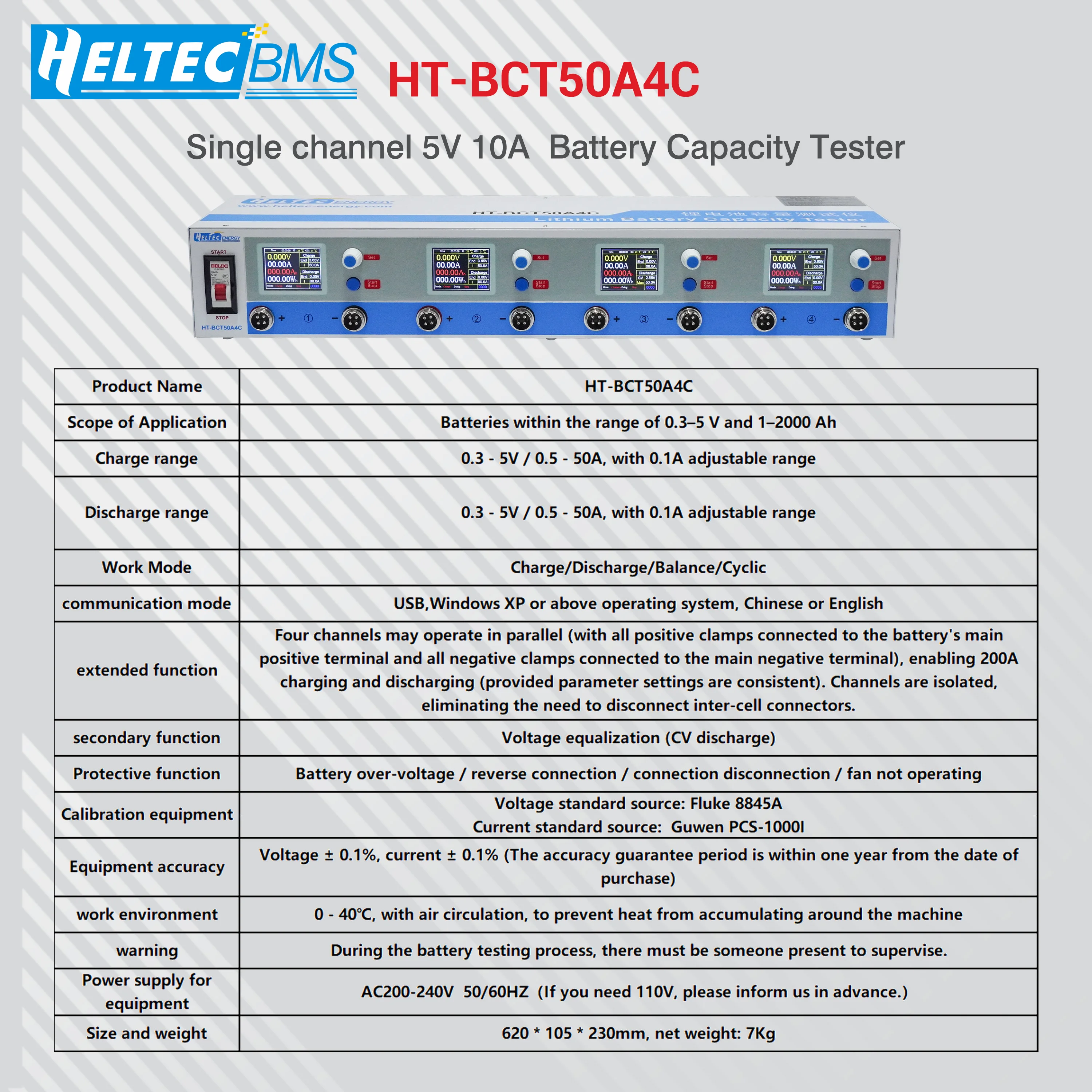 Single/4 Channel 50A Electronic Load Battery Capacity Tester 0.3-5V 1-2000Ah for 18650/NCM/Lipo/LTO/LFP Discharge/Reverse