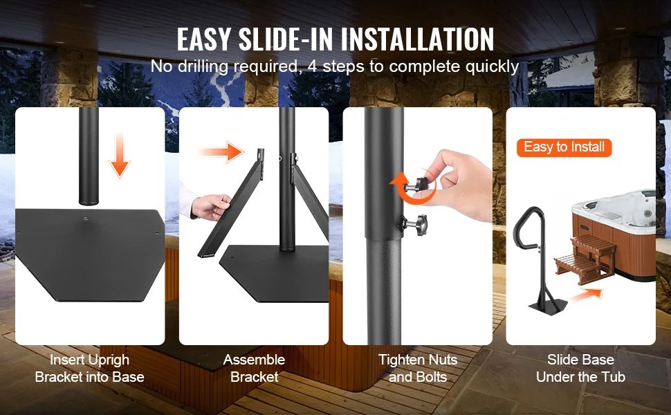 SucceBuy 360 Rotatable Hot Tub Handrail Spa Side Hand Rail Adjustable Height w/ Slide-Under Mount Base for In/Outdoor Bathtub