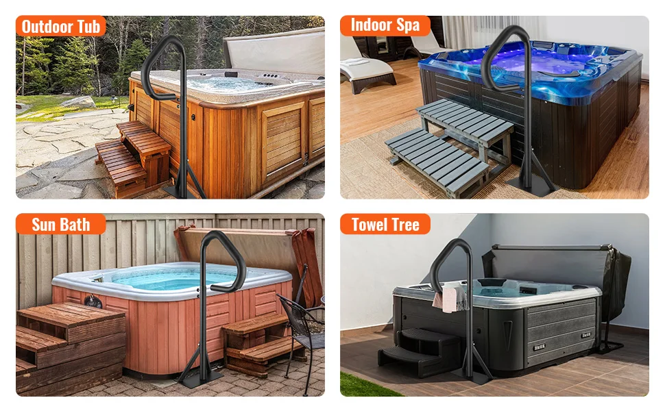 SucceBuy 360 Rotatable Hot Tub Handrail Spa Side Hand Rail Adjustable Height w/ Slide-Under Mount Base for In/Outdoor Bathtub