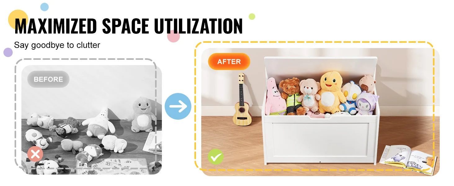 SucceBuy Wooden Toy Chest for Kids Toddler Storage Box with Flip-Top Lid and Safety Hinge for Playroom Living Room or Entry