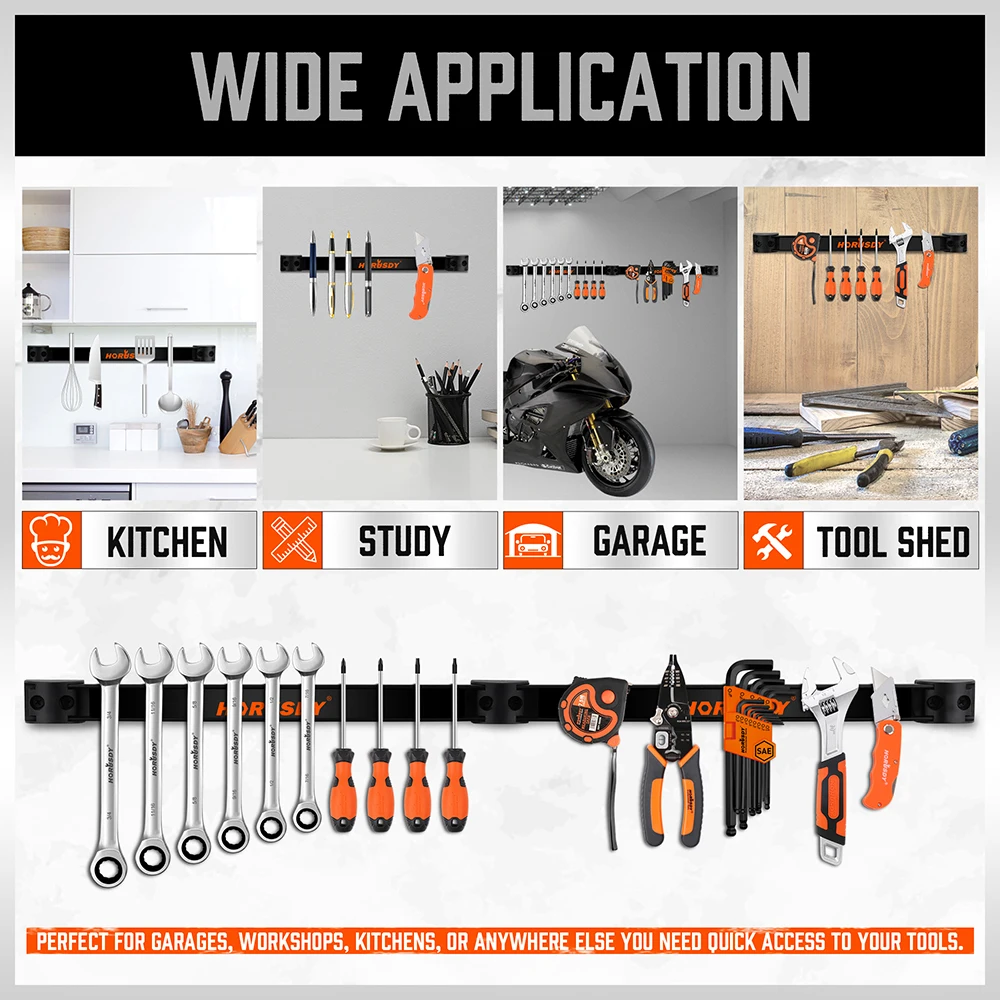 HORUSDY 4Pc 12" Magnetic Tool Holder Strip Garage Storage Organiser Extra Long