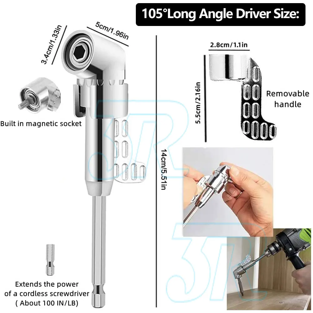 105 Degree Multifunction Right Angle Driver Extension Screwdriver Drill Adapter