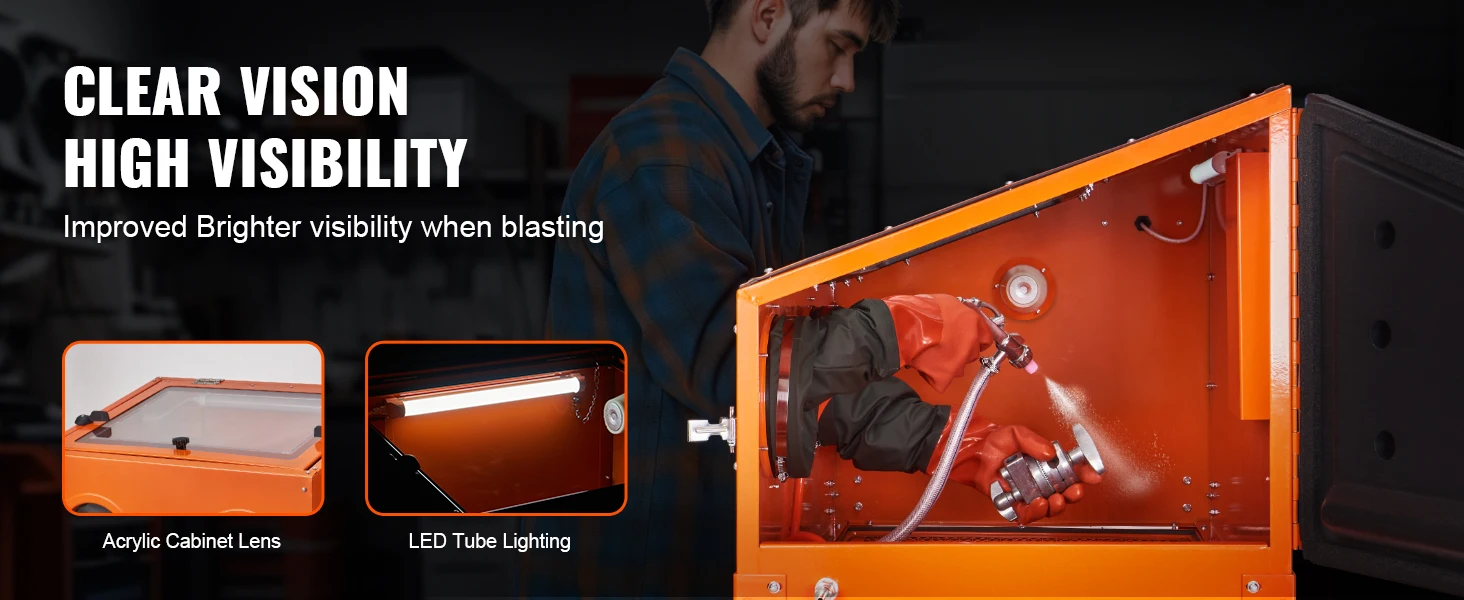 SucceBuy 60 Gallon Sandblasting Cabinet Portable Benchtop Sand Blaster with Blasting Gun Nozzles for Stain Rust Removal
