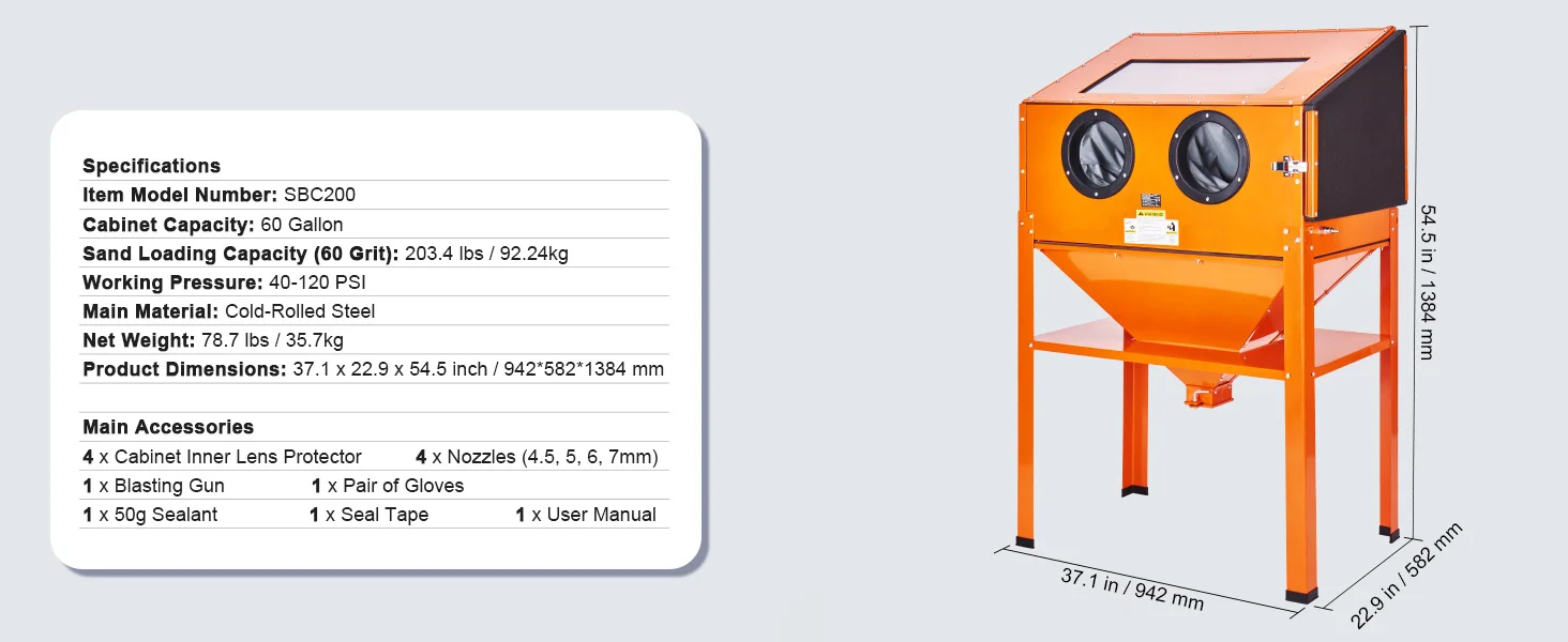 SucceBuy 60 Gallon Sandblasting Cabinet Portable Benchtop Sand Blaster with Blasting Gun Nozzles for Stain Rust Removal
