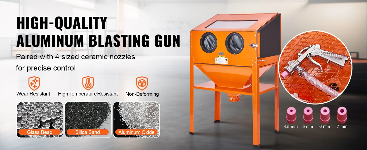 SucceBuy 60 Gallon Sandblasting Cabinet Portable Benchtop Sand Blaster with Blasting Gun Nozzles for Stain Rust Removal