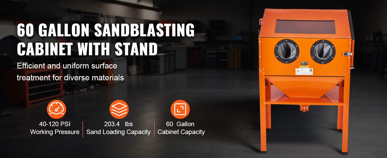 SucceBuy 60 Gallon Sandblasting Cabinet Portable Benchtop Sand Blaster with Blasting Gun Nozzles for Stain Rust Removal