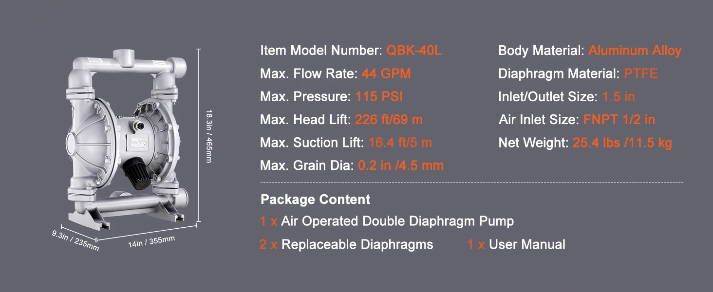 SucceBuy Air Operated Double Diaphragm Pump, 44 GPM Max 115PSI Air Waste Oil Pneumatic Transfer Pump for Diesel Grease Oil Use
