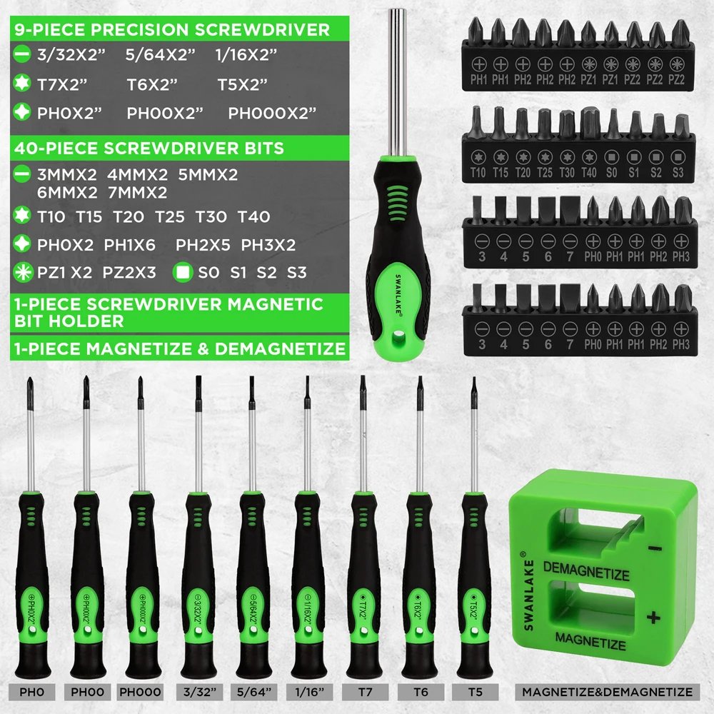 SWANLAKE 86PCS Magnetic Screwdriver Set,Includes Slotted/Phillips/Torx Mini Precision Screwdriver, Replaceable Screwdriver Bits