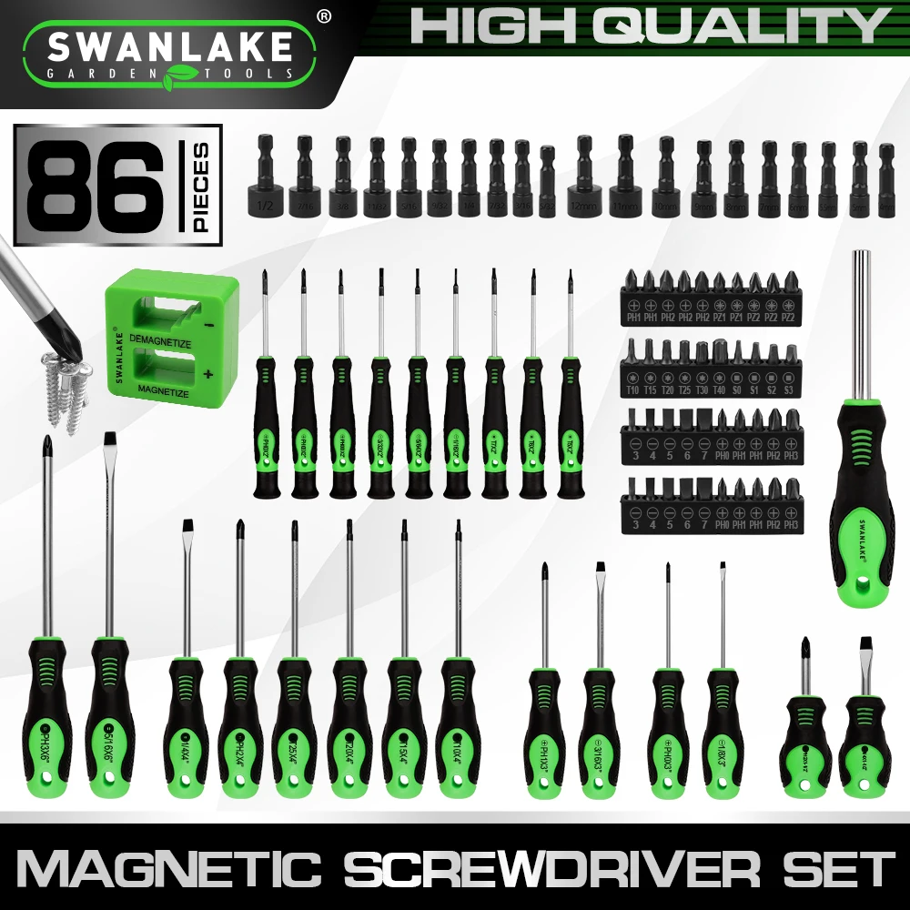 SWANLAKE 86PCS Magnetic Screwdriver Set,Includes Slotted/Phillips/Torx Mini Precision Screwdriver, Replaceable Screwdriver Bits