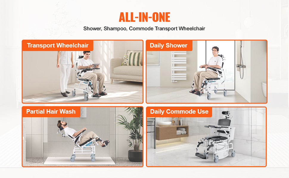 SucceBuy Shower Wheelchair 17.5 in Width Aluminum Alloy Bathroom Wheelchair for Inside Shower for Disabled Adult 300 lbs