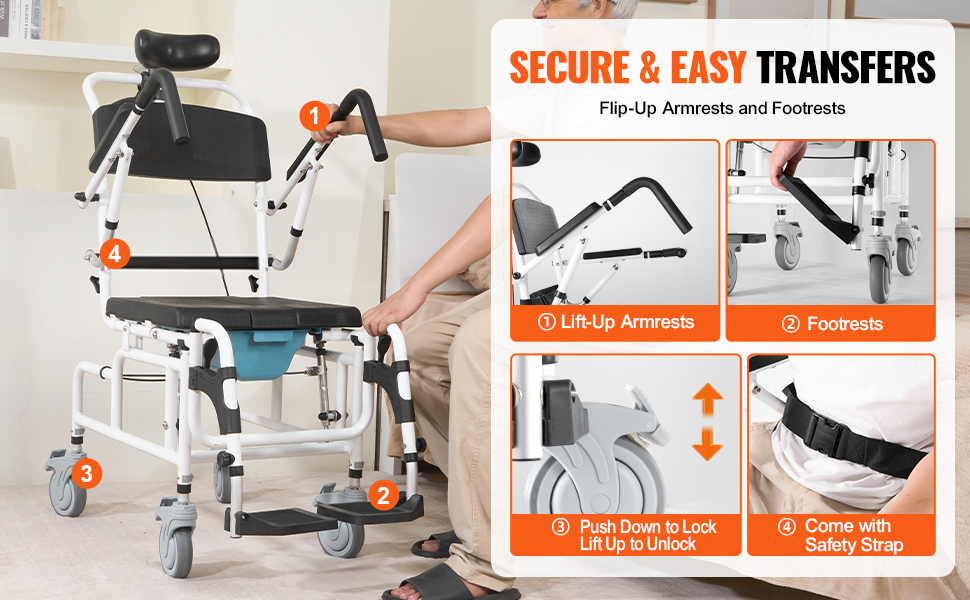 SucceBuy Shower Wheelchair 17.5 in Width Aluminum Alloy Bathroom Wheelchair for Inside Shower for Disabled Adult 300 lbs