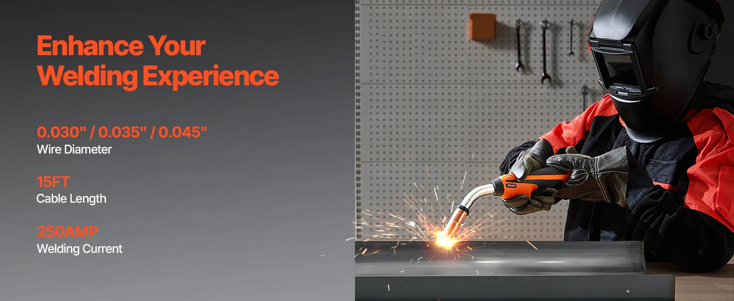 SucceBuy 250 Amp Mig Welding Gun with 15FT Cable Compatible 200 210 250 250X 251 252 Welders 0.030" 0.035" 0.045" Welding Wires