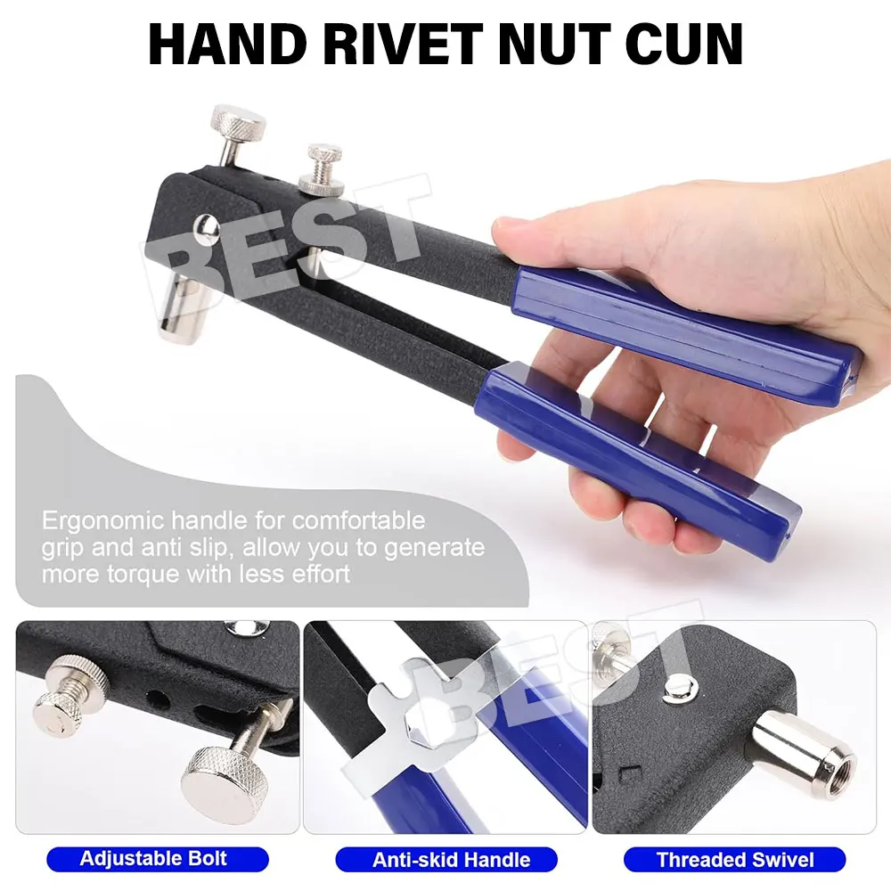 107x Riveter Nut Nutsert Tool Rivnut Gun Wrench Nuts Riveting Kit Mandrels M3-M8