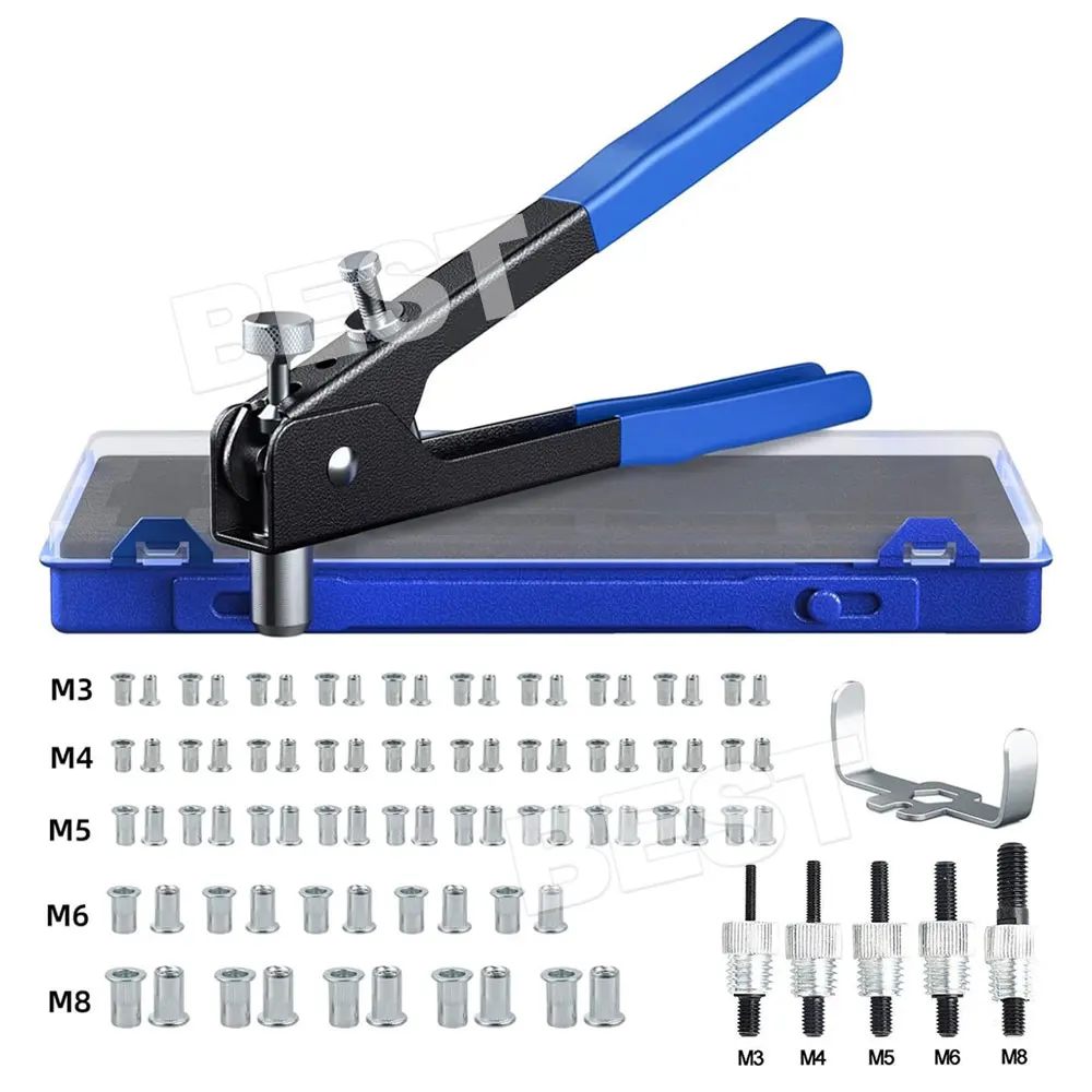 107x Riveter Nut Nutsert Tool Rivnut Gun Wrench Nuts Riveting Kit Mandrels M3-M8