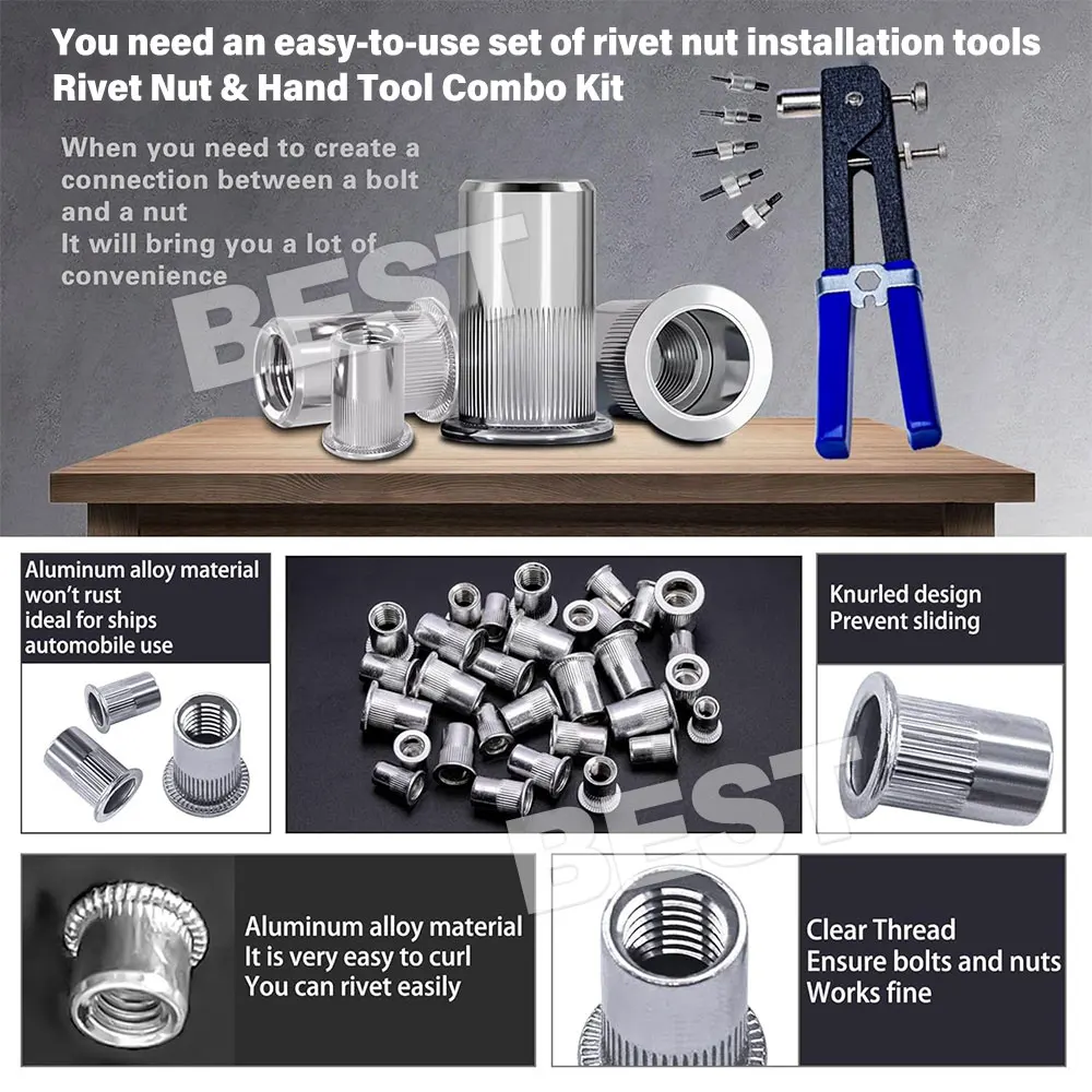 107x Riveter Nut Nutsert Tool Rivnut Gun Wrench Nuts Riveting Kit Mandrels M3-M8