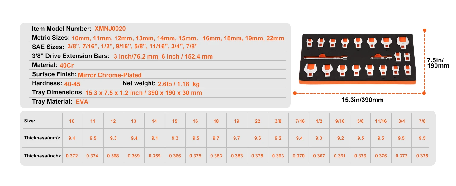 SucceBuy 14/15/20/24PCs Crowfoot Wrench Set 1/2" 3/8" Drive Crows Foot Wrench Set CR-MO Steel Crowfoot Wrench Set