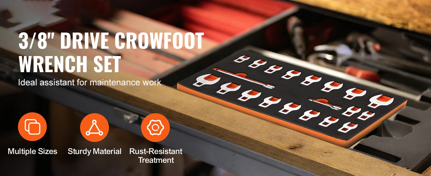 SucceBuy 14/15/20/24PCs Crowfoot Wrench Set 1/2" 3/8" Drive Crows Foot Wrench Set CR-MO Steel Crowfoot Wrench Set