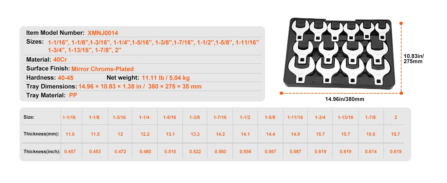 SucceBuy 14/15/20/24PCs Crowfoot Wrench Set 1/2" 3/8" Drive Crows Foot Wrench Set CR-MO Steel Crowfoot Wrench Set