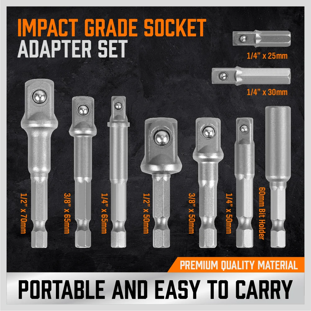 HORUSDY 9Pc Drill Socket Adapter Hex Impact Driver Bit Extension Adaptor 1/4" 3/8" 1/2"
