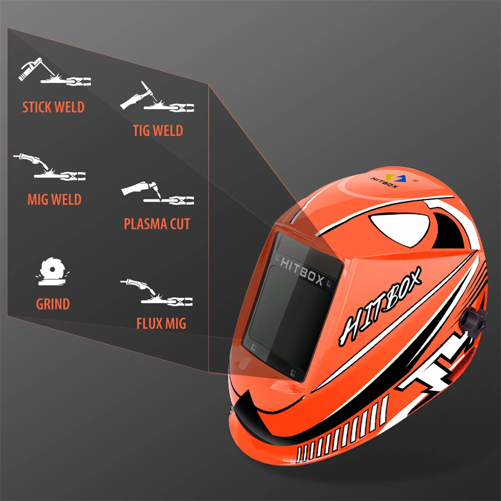 HITBOX Auto Darkening Welding Helmet 3.93x3.14" Super Large View Screen Solar Ture Color Mask Fast Darkening for ARC MIG TIG CUT