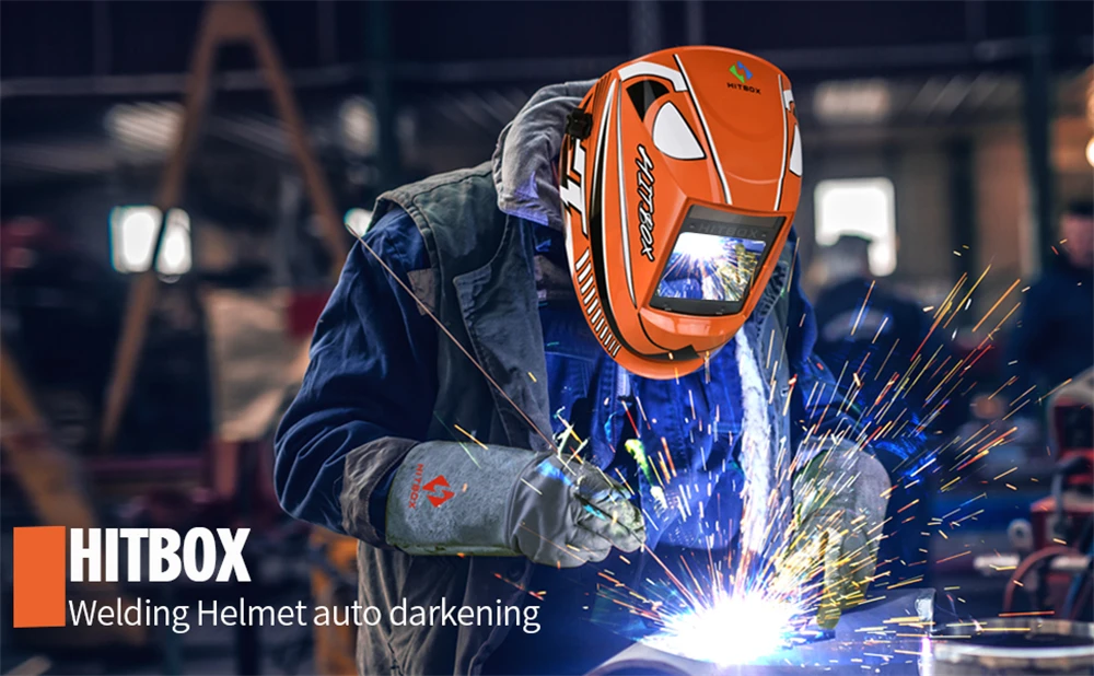 HITBOX Auto Darkening Welding Helmet 3.93x3.14" Super Large View Screen Solar Ture Color Mask Fast Darkening for ARC MIG TIG CUT