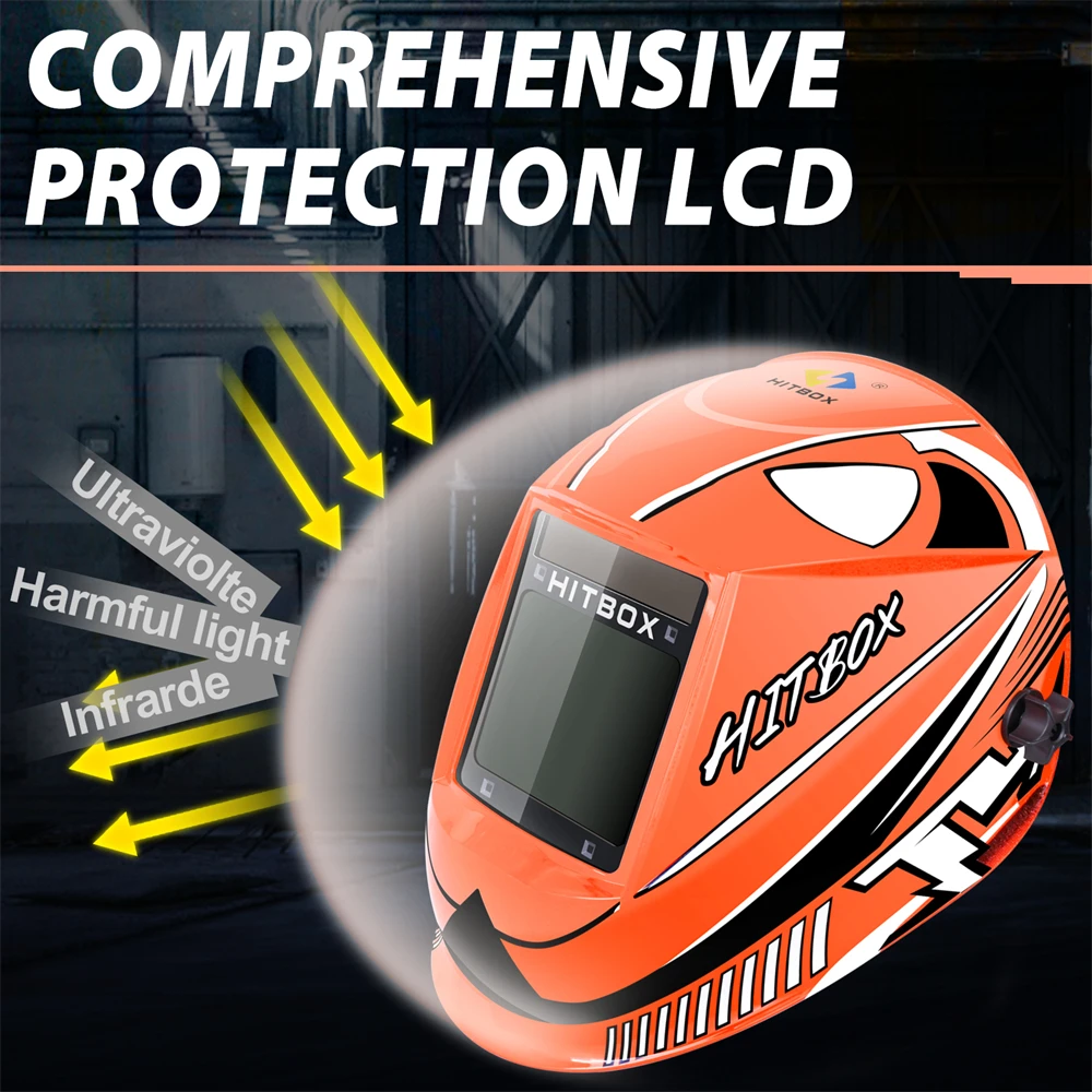 HITBOX Auto Darkening Welding Helmet 3.93x3.14" Super Large View Screen Solar Ture Color Mask Fast Darkening for ARC MIG TIG CUT
