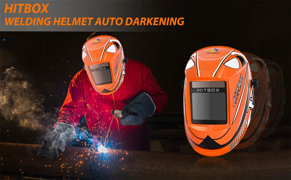 HITBOX Auto Darkening Welding Helmet 3.93x3.14" Super Large View Screen Solar Ture Color Mask Fast Darkening for ARC MIG TIG CUT