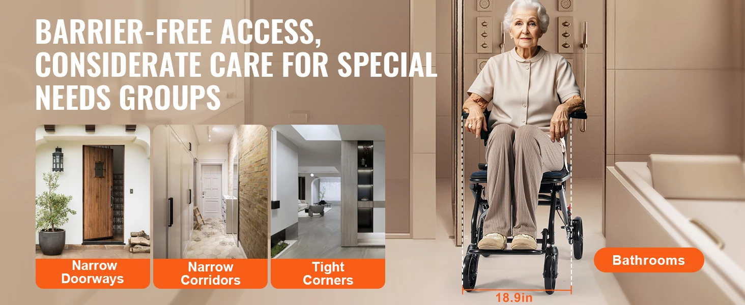 SucceBuy Wheelchair for Adults Foldable Wheelchair with Arms Self-locking Brake 15.75Inch/18Inch/24Inch Wide Seat 220/300lb Load