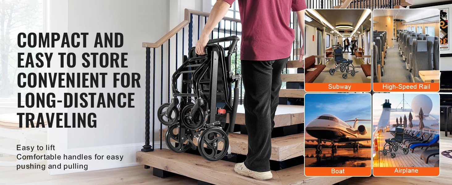 SucceBuy Wheelchair for Adults Foldable Wheelchair with Arms Self-locking Brake 15.75Inch/18Inch/24Inch Wide Seat 220/300lb Load