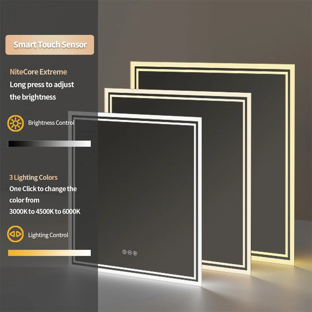 LUVODI Wall Mounted LED Mirror for Bathroom Square Sink Lighted Mirror Dimming Defog for Shower Shaving Makeup Toilet Washroom