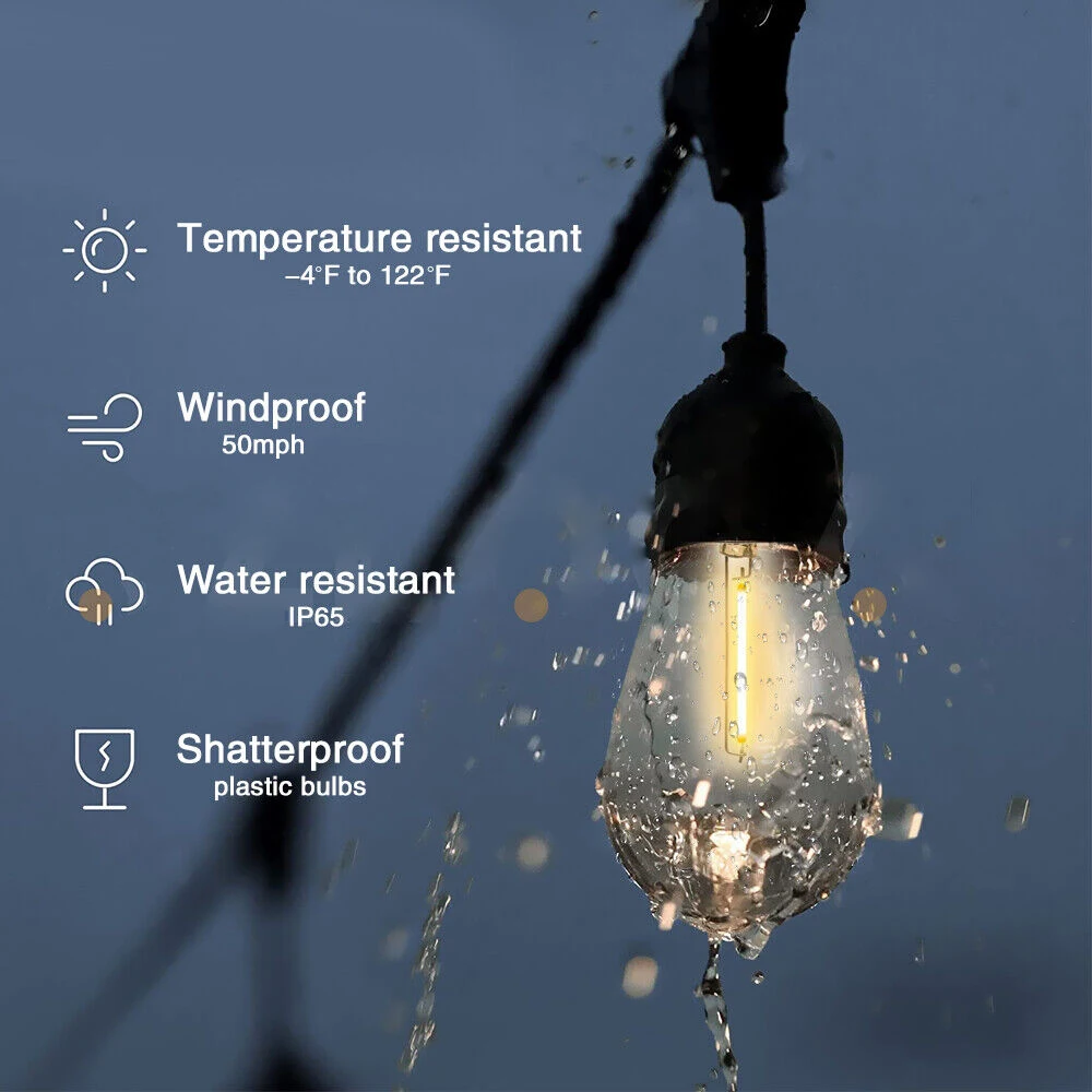 Solar Power 20M LED Festoon String Lights Waterproof Connectable 20LED for Party Holiday Garden Patio Wedding Outdoor
