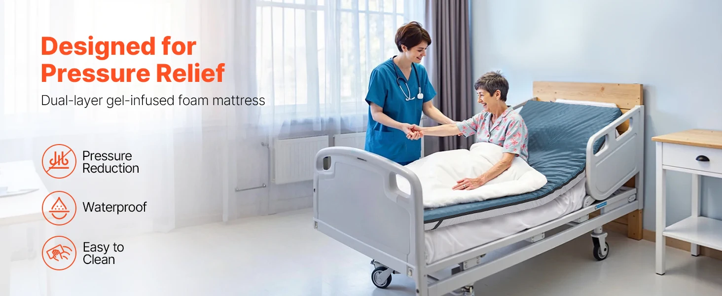 SucceBuy Hospital Bed Mattress 300 lbs Load Long Term Care Pressure Redistribution Dual Layer Foam Mattress for Nursing Homes
