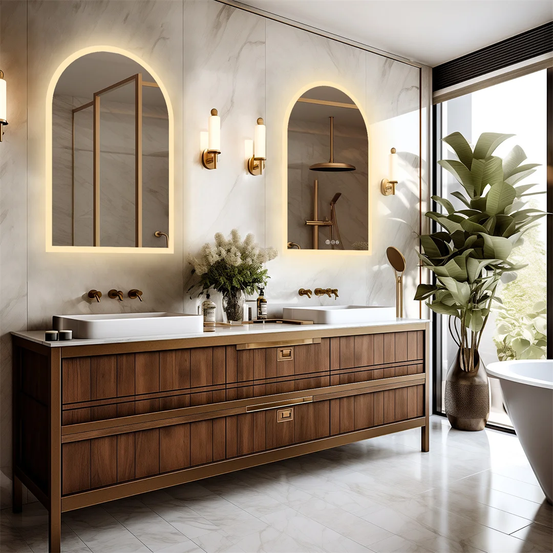 LUVODI Arched Smart Bathroom Mirror Dimmable Waterproof Salon Dressing Mirror with Time & Temperature Display