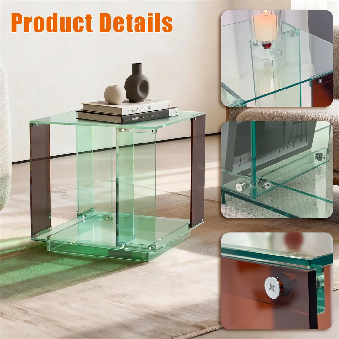 Green-Tinted Acrylic End Table Stand Bedside Nightstand with Open Shelf for Bedroom Living Room Side Table