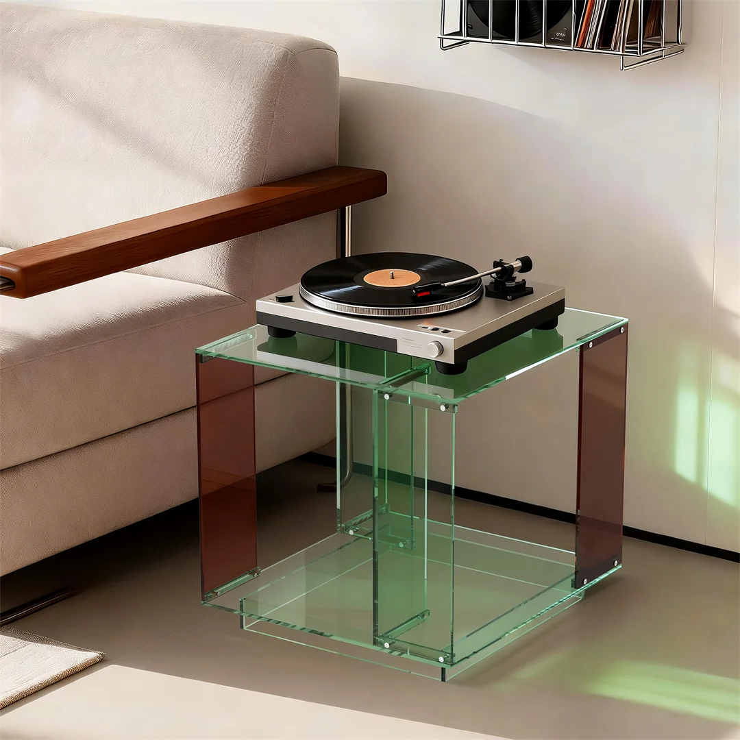Green-Tinted Acrylic End Table Stand Bedside Nightstand with Open Shelf for Bedroom Living Room Side Table