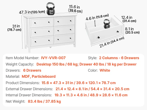 VEVOR 6/9 Drawer Dresser Wooden Chest of Drawers with Sliding and Anti-tip Device for Living Room Hallway Bedroom Entryway