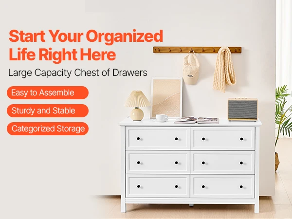 VEVOR 6/9 Drawer Dresser Wooden Chest of Drawers with Sliding and Anti-tip Device for Living Room Hallway Bedroom Entryway