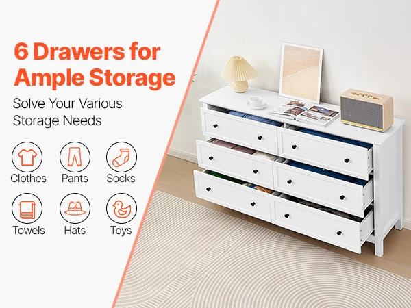 VEVOR 6/9 Drawer Dresser Wooden Chest of Drawers with Sliding and Anti-tip Device for Living Room Hallway Bedroom Entryway