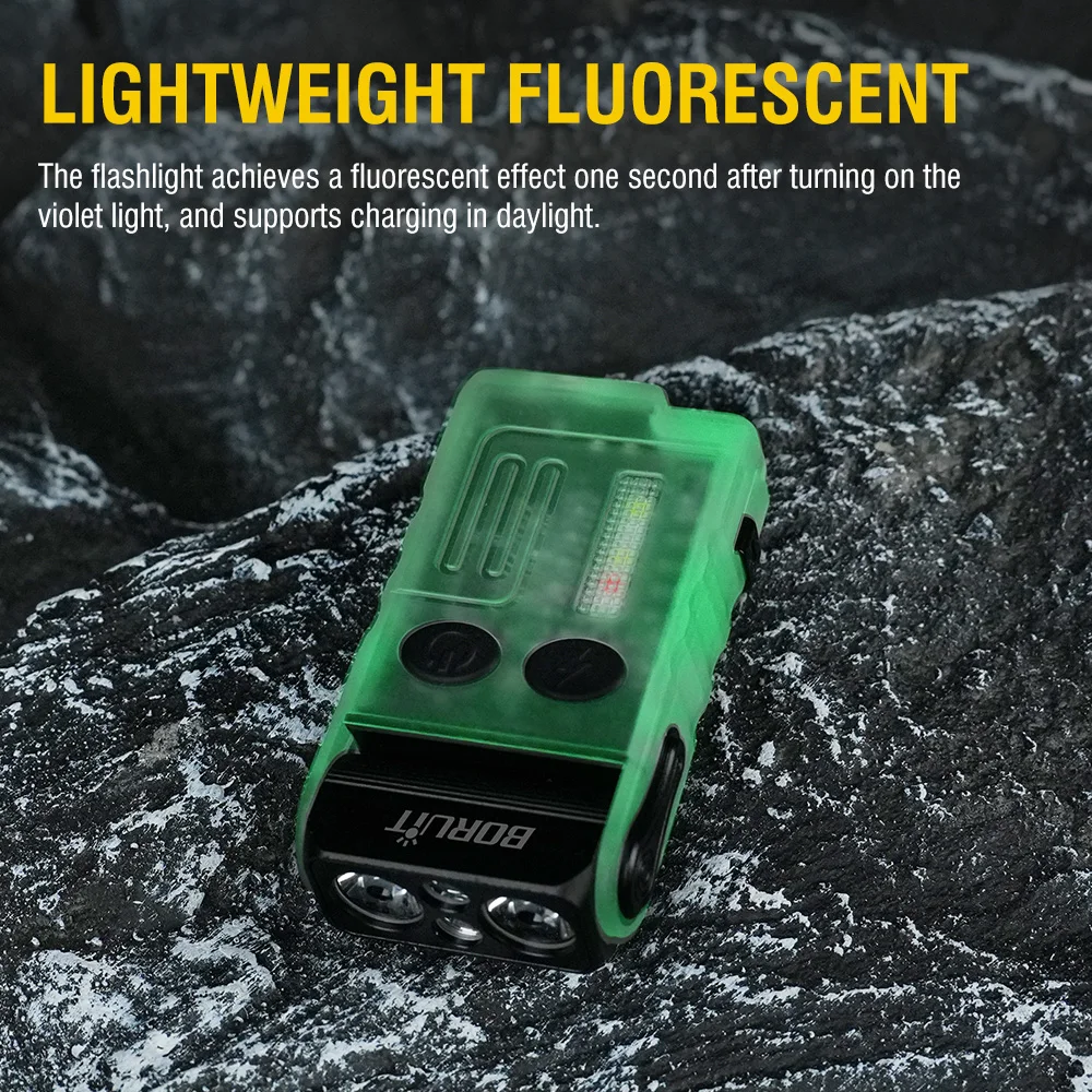 BORUiT V20 Fluorescence Buzzer EDC LED Keychain Flashlight Head Swivels Type-C Rechargeable Work Light Torch with Magnet Camping Lantern