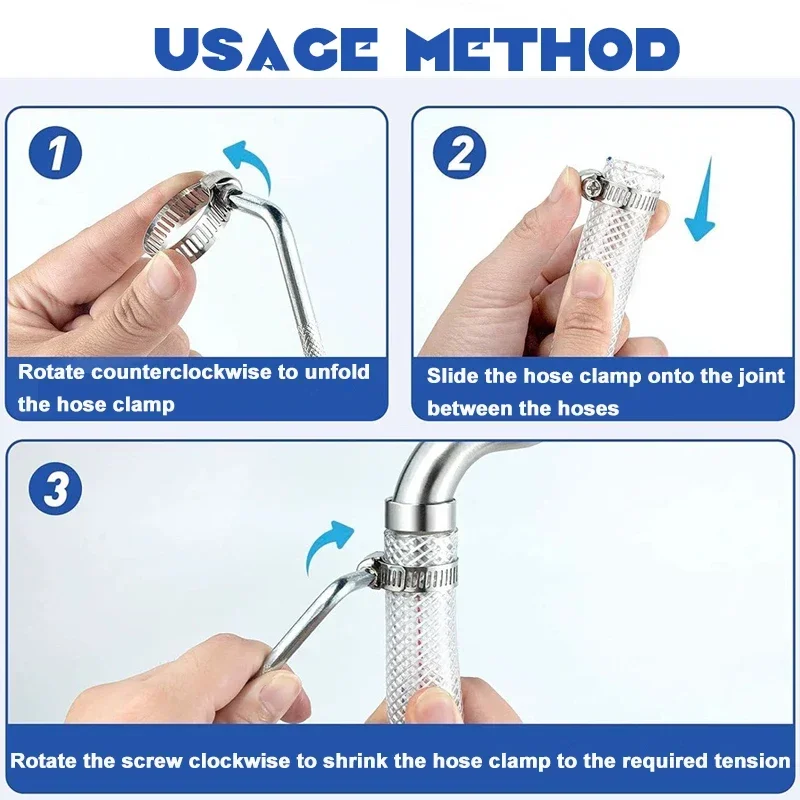 Stainless Steel Worm Gear Adjustable Hose Clamp Screw Band Fastener For Car Fuel Tube Water Pipe Faucet Repair Tools
