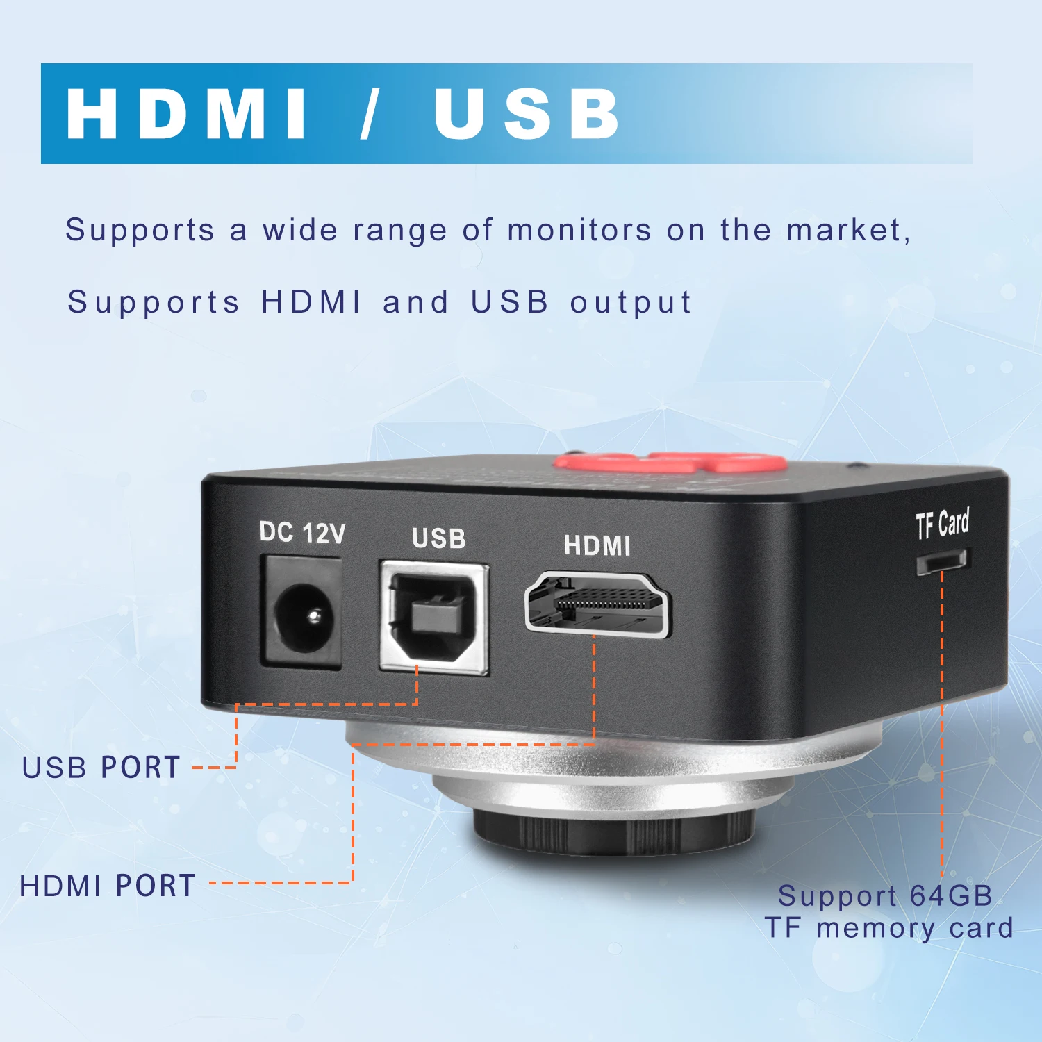 YIZHAN Desktop Industrial Digital Microscope 4K 60MP/48MP/13MP HDMI VGA USB Camera HD Electronic Magnifier Clamp type bracket